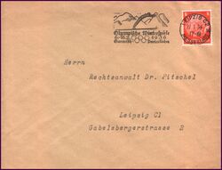 1936  Brief mit Werbestempel zu den Olympischen Winterspielen