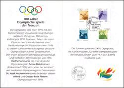 1996  Postamtliches Erinnerungsblatt - 100 Jahre Olympia