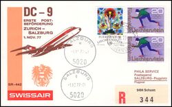 1977  Erste Postbefrderung DC-9 Zrich - Salzburg ab Liechtenstein