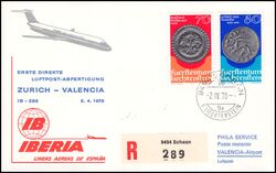 1978  Erste Direkte Luftpost-Abfertigung Zrich - Valencia ab Liechtenstein