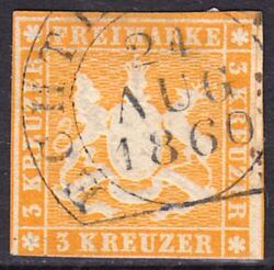 1859  Freimarke: Wappen von Wrttemberg ohne Seidenfaden