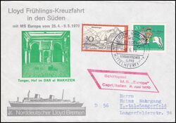 1970  Schiffspost der MS Europa - Frhlings-Kreuzfahrt in den Sden