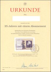 1991  Urkunde - 25 Jahre Post-Abonnement