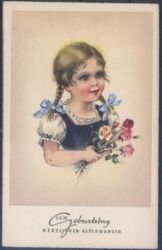 Geburtstagskarte - Mädchen mit Blumen