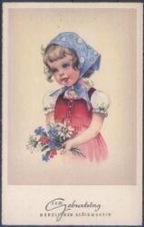 Geburtstagskarte - Mädchen mit Blumen
