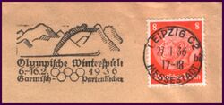 1936  Brief mit Werbestempel zu den Olympischen Winterspielen