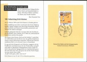 1999 Werbekarte 100. Geburtstag Erich Kästner, 2,75