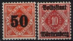 Dienstmarken Württemberg mit Aufdruck