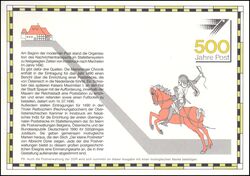 1990  Postamtliches Erinnerungsblatt - 500 Jahre Postverbindungen