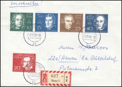 1959  Mischfrankatur auf Einschreibebrief