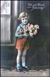 Geburtstagskarte - Kind mit Blumenstrauß