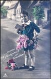 Geburtstagskarte - Kind mit Blumenstrauß