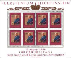 1986  Freimarke: 80. Geburtstag von Fürst Franz Josef II.