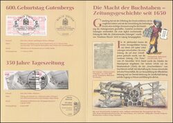 2000  Postamtliches Erinnerungsblatt - Johannes Gutenberg + Tageszeitungen