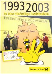 2003  Postamtliches Erinnerungsblatt - 10 Jahre fnfstellige Postleitzahlen