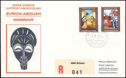1975  Erste Direkte Luftpost-Abfertigung Zürich - Abidjan ab Liechtenstein