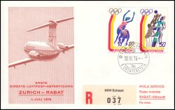 1976  Erste Direkte Luftpost-Abfertigung Zürich - Rabat ab Liechtenstein