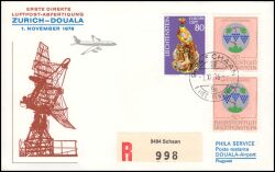 1976  Erste Direkte Luftpost-Abfertigung Zürich - Douala ab Liechtenstein