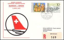 1977  Erste Direkte Luftpost-Anfertigung Zrich - Oran ab Liechtenstein