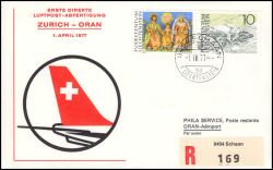 1977  Erste Direkte Luftpost-Anfertigung Zürich - Oran ab Liechtenstein
