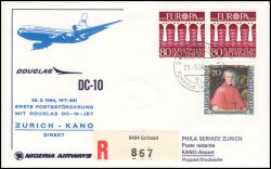 1984  Erste Postbefrderung Douglas DC-10 Zrich - Kano ab Liechtenstein