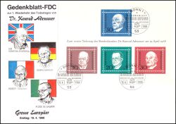 1968  1. Todestag von Konrad Adenauer - Blockausgabe