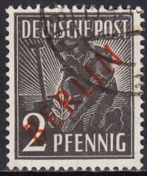 1949  Freimarken: Rotaufdruck  Berlin  02 Pfennig