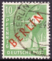 1949  Freimarken: Rotaufdruck  Berlin  10 Pfennig