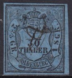 1852  Freimarke: Oldenburgisches Hauswappen mit Krone