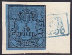 1852  Freimarke: Oldenburgisches Hauswappen mit Krone