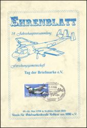 1998  Ehrenblatt der Forschungsgemeinschaft "Tag der Briefmarke"