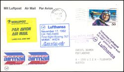 1992  Lufthansa Erstflug mit Boeing 767 von Miami - Wien