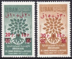 Libanon 1960  Weltflüchtlingsjahr mit rotem Aufdruck
