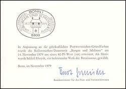 1979  Ministerkarte - Freimarke: Burgen und Schlösser