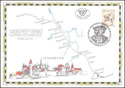 1990  Postamtliches Erinnerungsblatt - 500 Jahre Postverbindungen