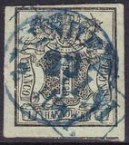 1851  Freimarke: Gemusterter Wertschild unter Wappen