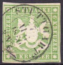 1859  Freimarke: Wappen von Württemberg ohne Seidenfaden
