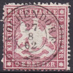 1861  Freimarke: Wappen von Württemberg - dünnes Papier