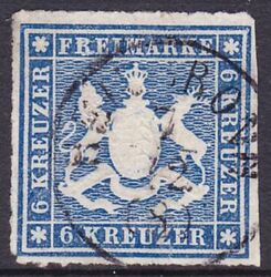 1865  Freimarke: Wappen von Wrttemberg - durchstochen