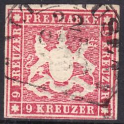 1859  Freimarke: Wappen von Württemberg ohne Seidenfaden