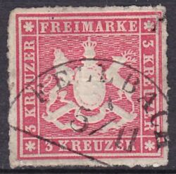1865  Freimarke: Wappen von Württemberg - durchstochen