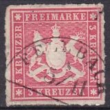 1865  Freimarke: Wappen von Württemberg - durchstochen