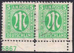 1945  Freimarke: AM-Post  amerikanischer Druck mit Platten-Nr.