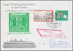 1970  Schiffspost der MS "Europa" - Frühlings-Kreuzfahrt in den Süden
