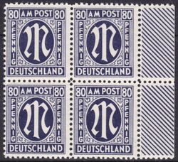 1945  Freimarke: AM-Post  deutscher Druck im 4er-Block