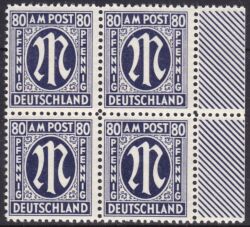 1945  Freimarke: AM-Post  deutscher Druck im 4er-Block