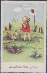 Herzliche Ostergrüße - Kind mit Hase