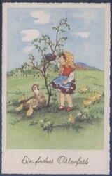 Ein frohes Osterfest - Mädchen mit Henne