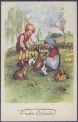 Herzliche Ostergrüße - Kinder mit Hasen