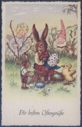 Die besten Ostergrüße - Osterhase mit Zwerg u. Elfe